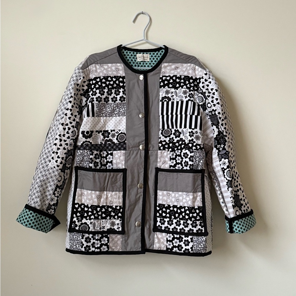 ⭐️ Handmade Upcycled -SHORT- B&W Quilted Coat Jacket